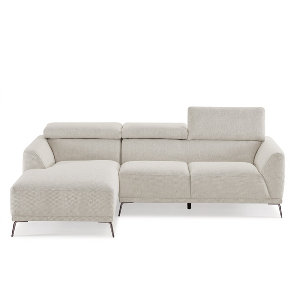 Ares L Shape Three Seater Sofa Seashell White/ Linen upholstery/plywood frame/Steel legs