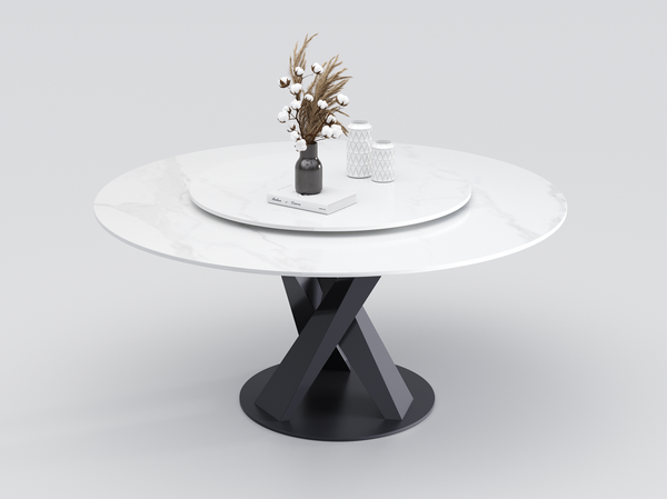 Ciara Glossy Ceramic Round Dining Table/Lazy Susan/Fish-belly Glossy White Top