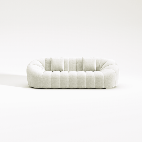 Pumpkin Fleece Three Seater White Fabric sofa with Cushions/Designer/Contemporary