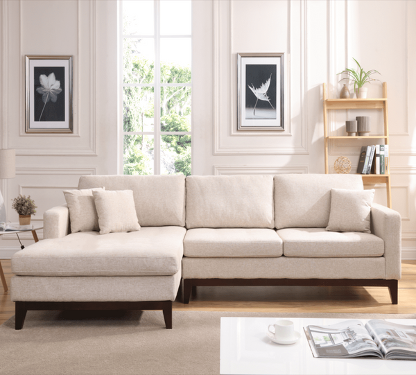 Puer Fabric Upholstery L shape Three Seater Sofa/Reversible Chaise