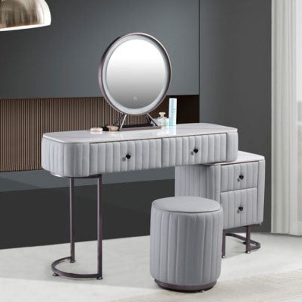 Mimow Leather Bedroom Vanity with Ceramic Tabletop/Dressing Table Set with Small Cabinet