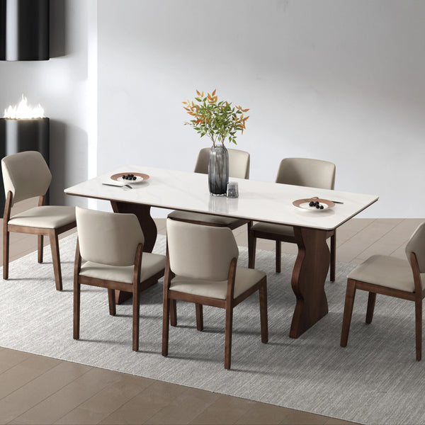 Maxson Walnut Solid Timber Base Dining Table 180cm with Dining Chair One Set 4 Chairs/ 6 Chairs