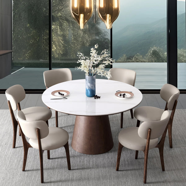 Yodie Ceramic Round Dining Table (set A)/Solid Timber Base/with 2 or 4 or 6 Dining Chairs