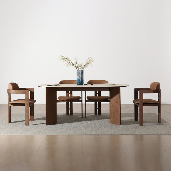 Cionne (set C)  Oval Matte Stone Top Dining Table 160cm/180cm with 4 chairs/ 6 chairs