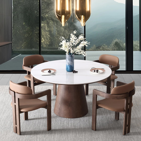 Yodie Ceramic Round Dining Table (set B)/Solid Timber Base/with 4 or 6 Dining Chairs