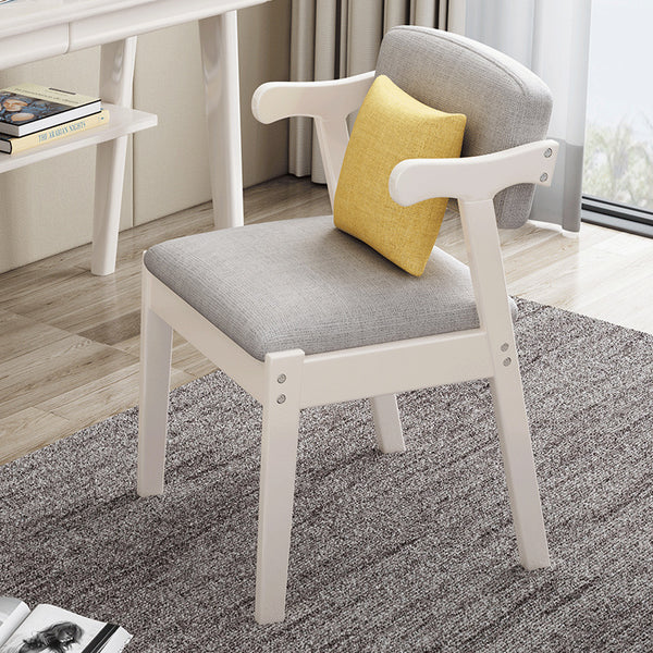 Kemo Solid Timber Study Chair/Dining Chair /Rubberwood/Cotton and Linen/White
