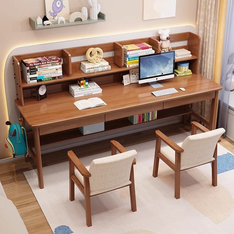 Dalenna Solid Wood Study Desk with Book Shelves and Drawers/Rubberwood ...