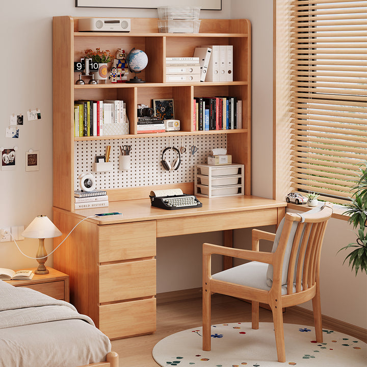 Study Table Inbuilt Light Putnam Solid Timber LED Light Study Desk with Bookshelf and Storage ...