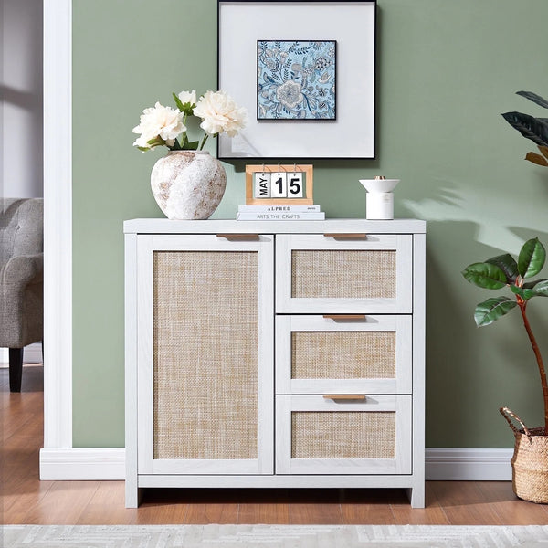 Hampstead Storage Cabinet/Buffet/Sideboard/Accent Cabinet with Rattan Drawers  Pale Oak