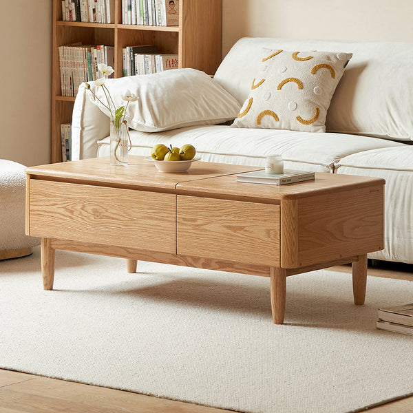 Mainn FAS-Graded Solid American Oak Lift-Top Coffee Table with Drawers