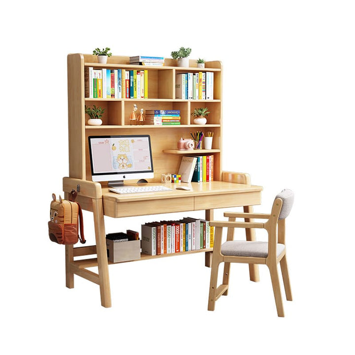 Bahid Study Desks/Solid Wood Study Desk with Shelf/Home Office/Natural ...