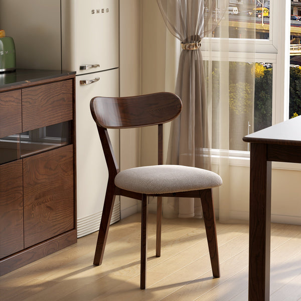 FAS-Graded Solid Timber Detachable and Washable Fabric Soft-Padded Curved Back Dining Chair