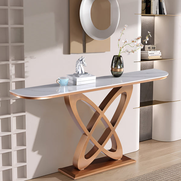 Ceramic Top Console Table/Entrance Table With Circular Geometric Design