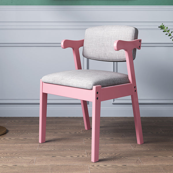 Kemo Solid Timber Study Chair/Dining Chair /Rubberwood/Cotton and Linen/Pink