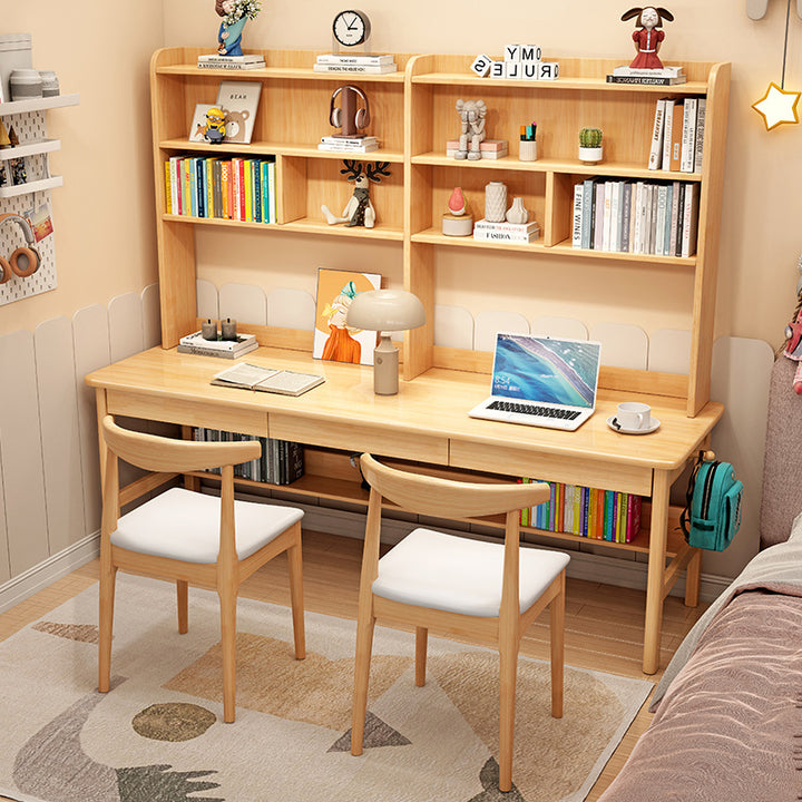 Study Racks Wood Trejan Solid Wood Study Desk with Book Shelves and Drawers/Rubberwood ...
