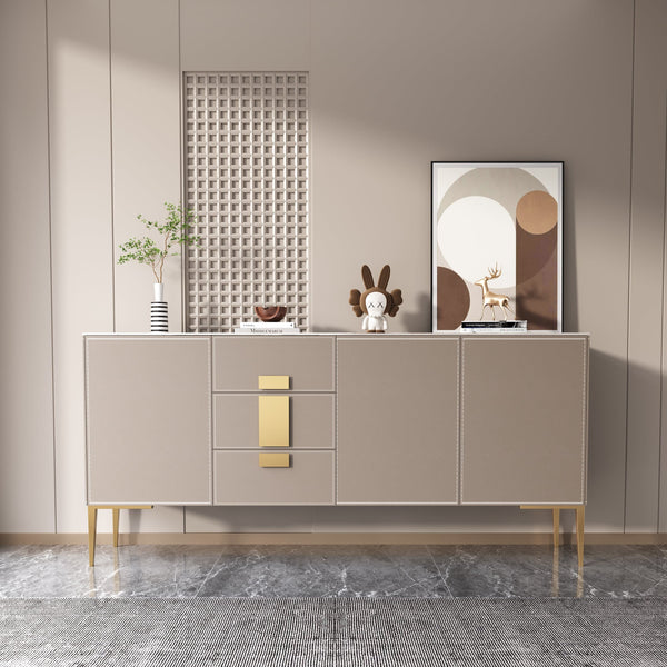 Leather Upholstery Ceramic Top Console Table/Shoe Cabinet/Buffet Table/Scratch-resistant Top