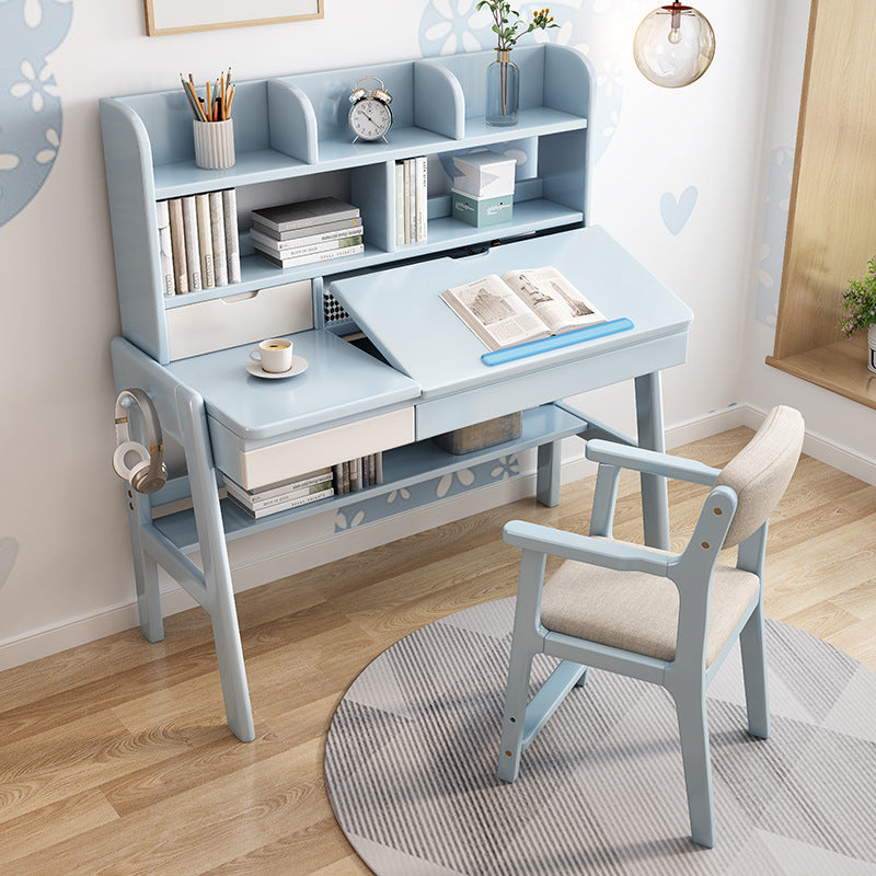 Avelinn Study Desks/Solid Wood Study Desk with Shelf/Home Office/Blue ...
