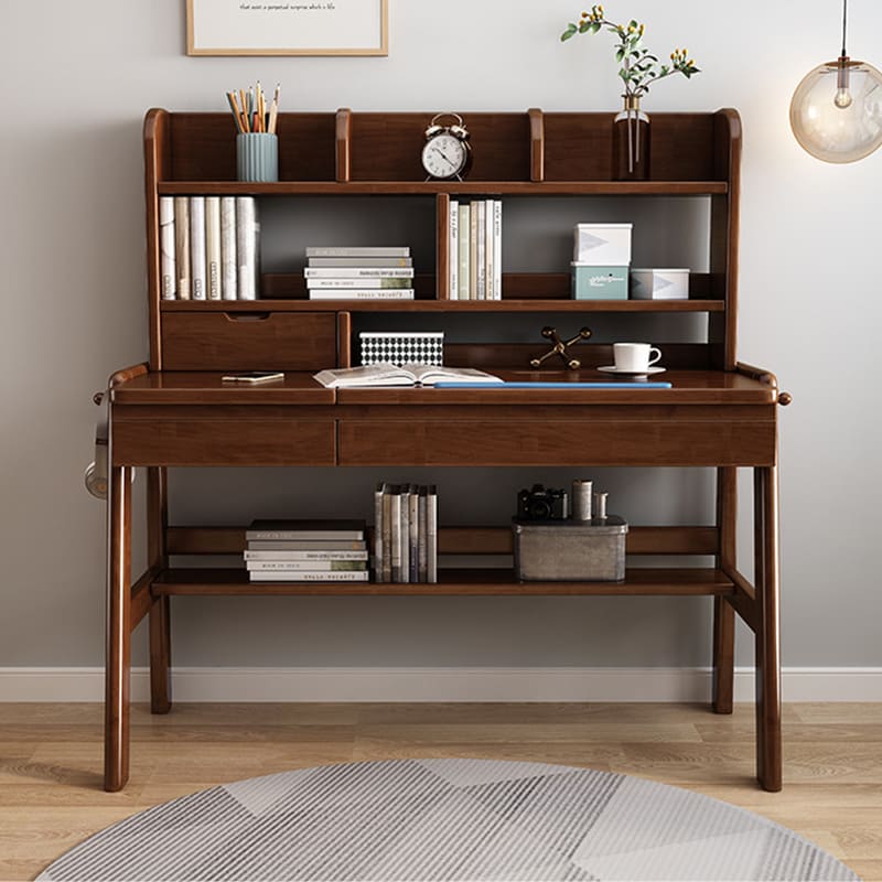 Normal Study Desk Avelinn Study Desks/Solid Wood Study Desk with Shelf/Home Office/Walnu ...