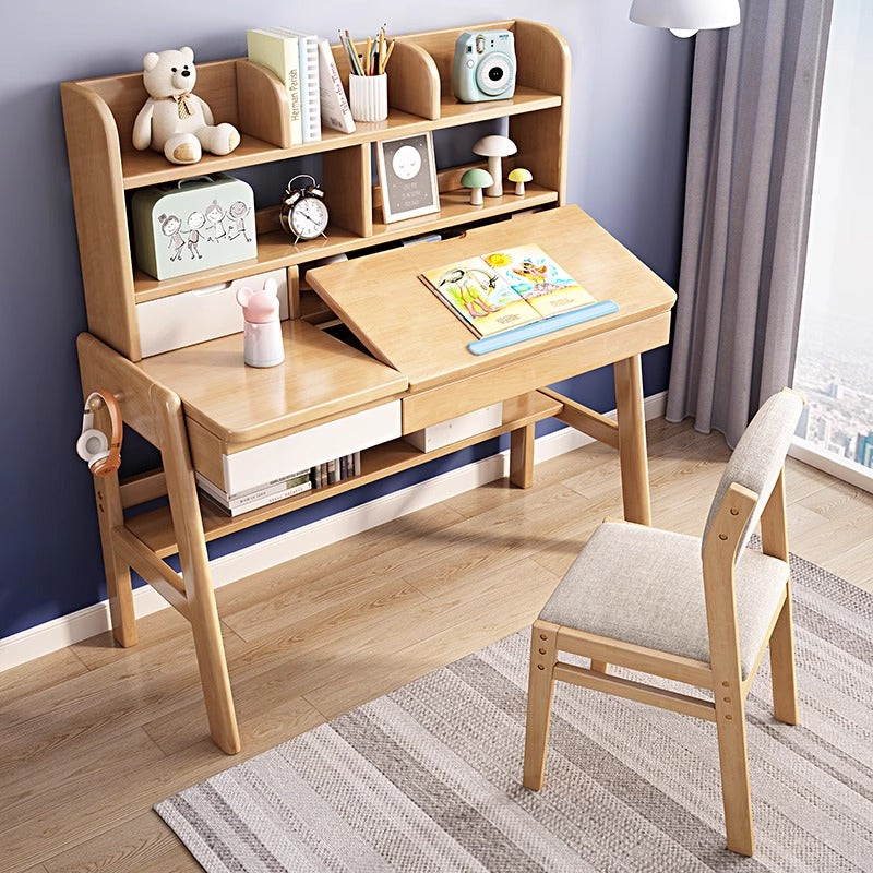 Avelinn Study Desks/Solid Wood Study Desk with Shelf/Home Office/Natur ...