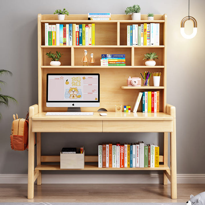 Bahid Study Desks/Solid Wood Study Desk with Shelf/Home Office/Natural ...