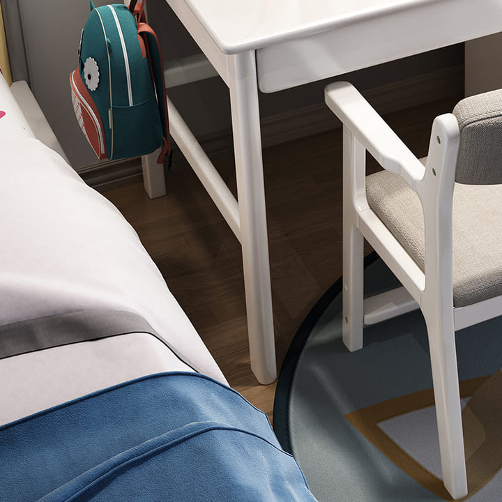 Blythe White Solid Wood Study Desk with Book Shelves and Drawers