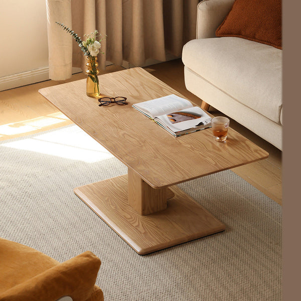 Elio Natural FAS-Graded Solid Ash Wood Height-Adjustable Coffee Table