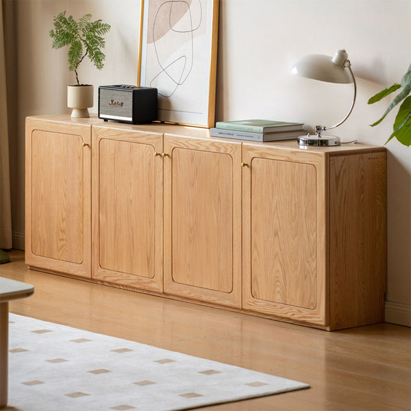 Mainn FAS-Graded Solid American Oak 4-Door High TV Cabinet with Cable Management/H70cm