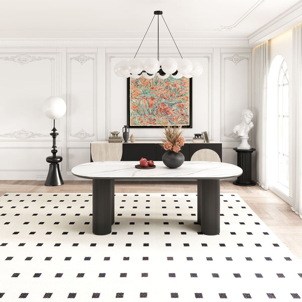 Cosmie Oval White Ceramic Top Dining Table/Black Timber Legs