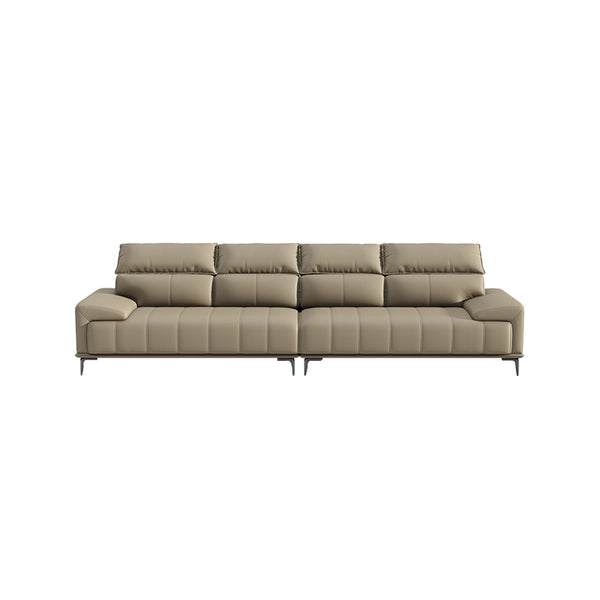 Camal Leather Sofa Four Seater Upholstery/Steel Legs/Adjustable Headrest