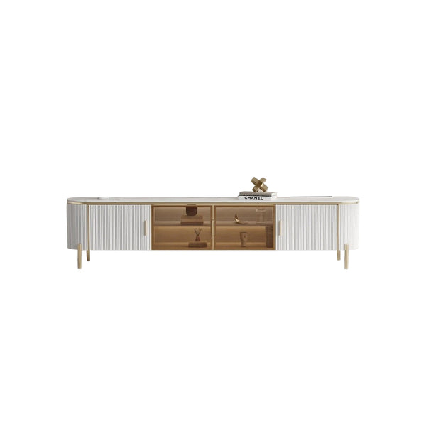 LUCAS TV Stand White Ceramic Top Golden Legs/Modern/TV Unit/Steel Legs