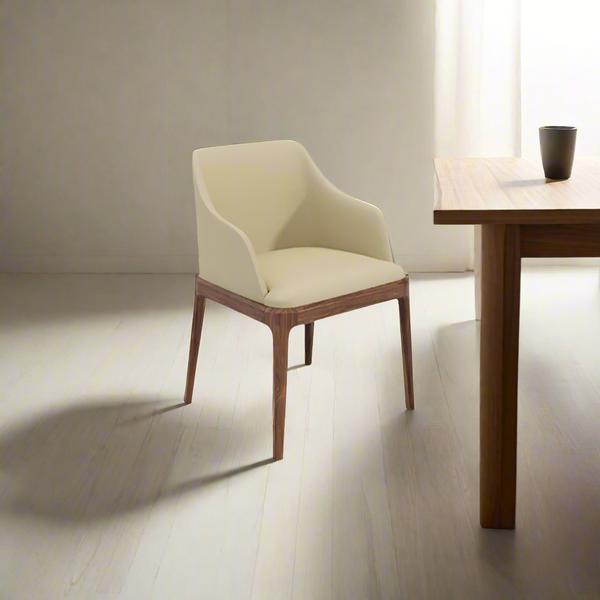 Walnut PU Leather Dining Chair/Timber Legs/Nordic/Contemporary