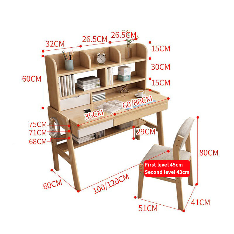Avelinn Study Desks/Solid Wood Study Desk with Shelf/Home Office/Natur ...