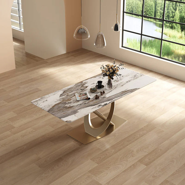 Crius Gold Base Rectangular Ceramic/Marble Dining Table/Steel Legs