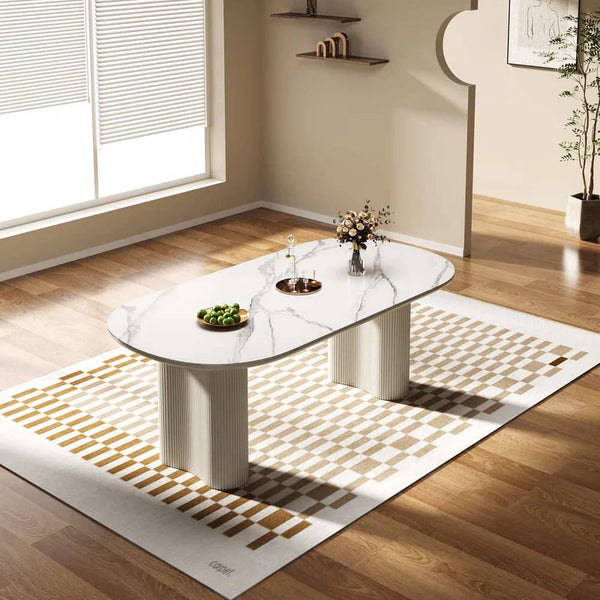 Cosmie Oval White Ceramic Top Dining Table/Ivory White Timber Legs