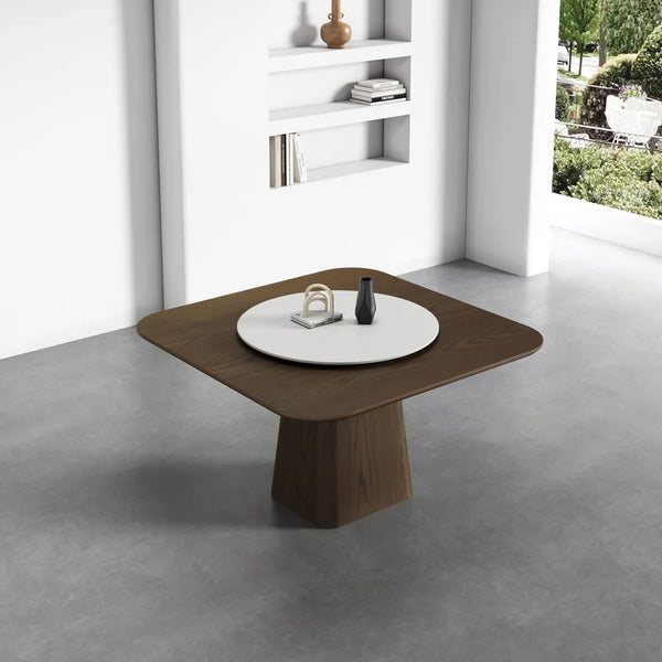 Yily Wood Dining Table/Lazy Susan/Solid Timber Base