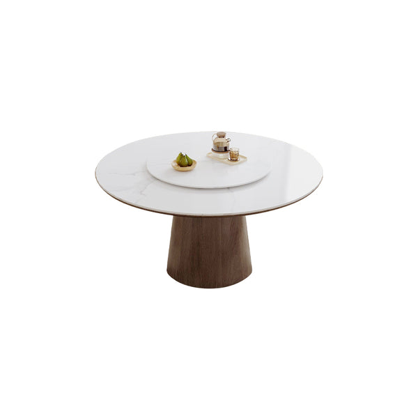 Yodie Ceramic Round Dining Table/Lazy Susan/Solid Timber Base/Glossy Fish-belly White Top