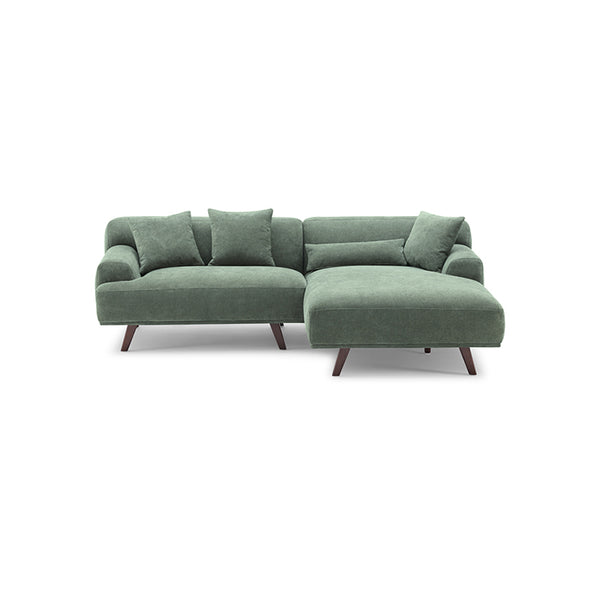 MAX Green Fabric Upholstery L-Shape Three Seater Sofa/Plywood Frame/Wood Legs/Chaise