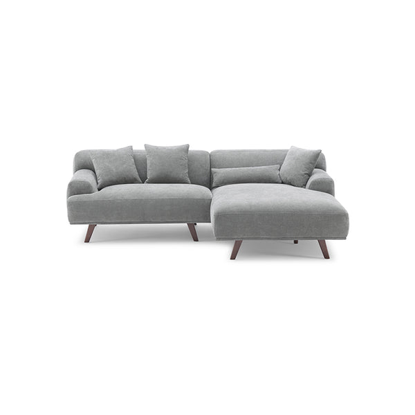 MAX Grey Fabric Upholstery L-Shape Three Seater Sofa/Plywood Frame/Wood Legs/Chaise