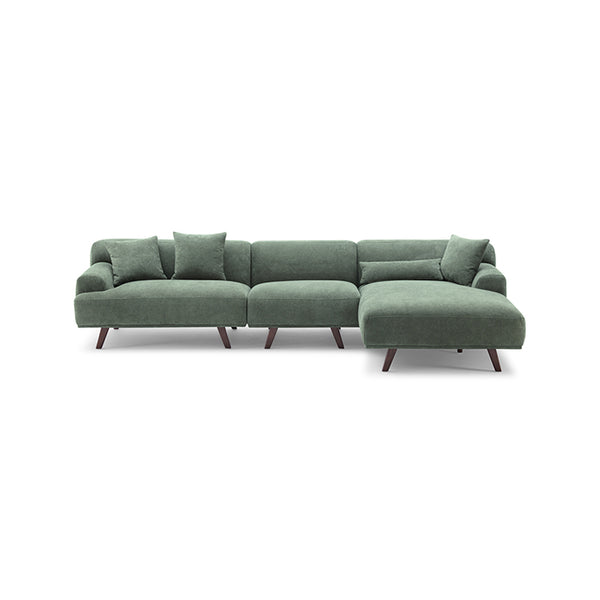 MAX Green Fabric Upholstery L-Shape Four Seater Sofa/Plywood Frame/Wood Legs/Chaise