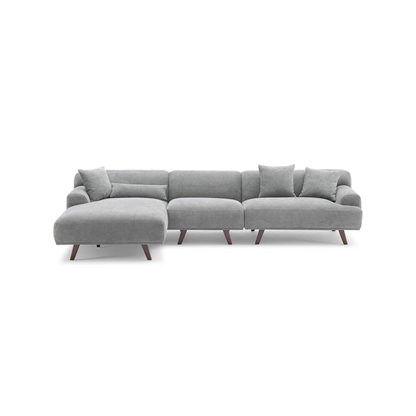 MAX Grey Fabric Upholstery L-Shape Four Seater Sofa/Plywood Frame/Wood Legs/Chaise