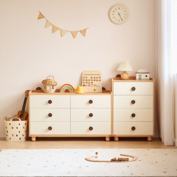Ayya Minimalist Bear Ear Bedside Storage Kids' Dresser in Natural Wood Color