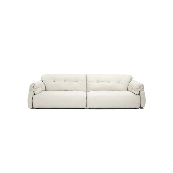 Drinel White Velvety Fabric Upholstered Down and Plush Cotton Stuffed Sofa
