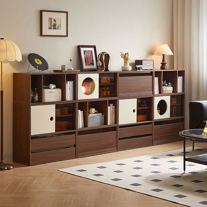 Mario Floor-standing Modular Storage Cabinet Chest Set for Home Walnut ...