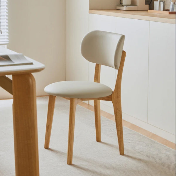 Selby Natural Wood Solid Frame Dining Chair with PU Leather Seat Cushion