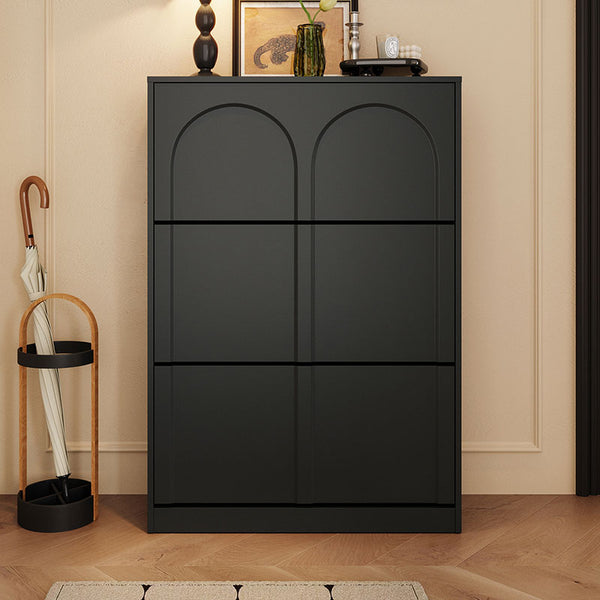 Retro Flip-open Doors Storage Shoe Cabinet in Cream White/Black 80/100/120CM