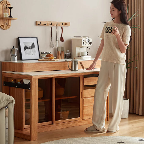 Ezekiel 1.2m Rubberwood Multi-Drawer 2-in-1 Sideboard/Dining Table with Storage Dining Cabinet/Storage Cabinet/Sideboard