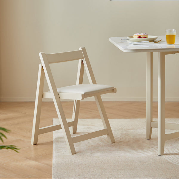 Atlai White Solid Wood Frame Foldable Dining Chair with Padded Seat