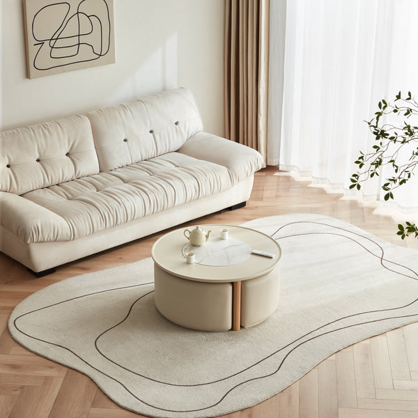 Eryka Ceramic Top Coffee Table With 3 Stools/Wood Base/Tea Table with Seats