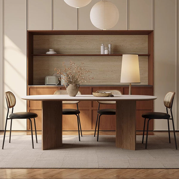 Cionne Oval Matte Stone Top Dining Table/Walnut Timber Legs