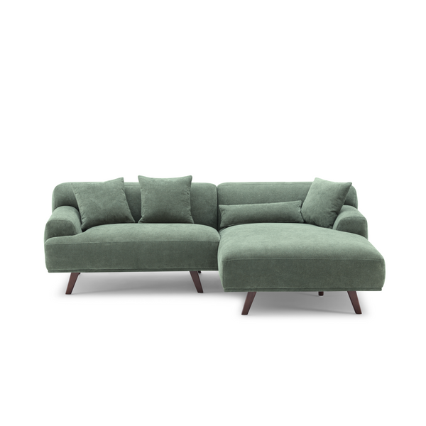 MAX Green Fabric Upholstery L-Shape Three Seater Sofa/Plywood Frame/Wood Legs/Chaise